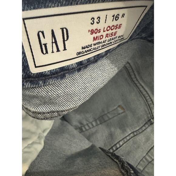 NWT Gap Mid Rise 90s Loose Jeans Split Hem Distressed Blue Denim Plus Size 33 16 - Picture 9 of 16